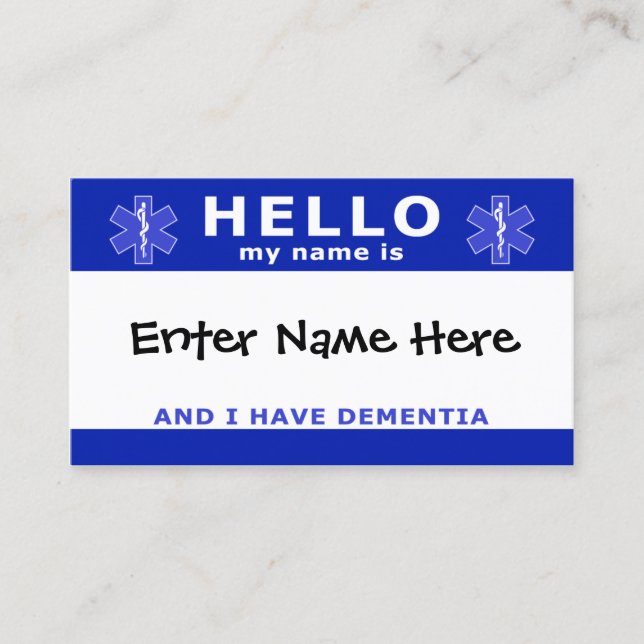HELLO i have dementia identification Business Card (Front)
