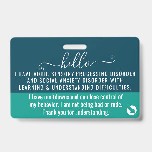 hello i have TOURETTE SYNDROME disability id Badge