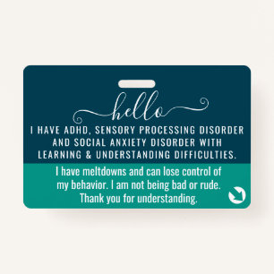 hello i have TOURETTE SYNDROME disability id Badge