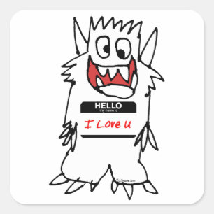 Hello, I Love U Monster Square Sticker