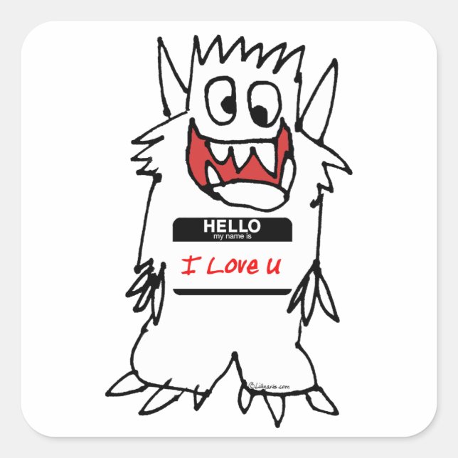 Hello, I Love U Monster Square Sticker (Front)
