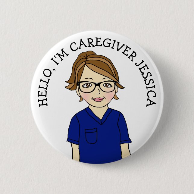 Hello, I'm Caregiver Add Name 2 Inch Round Button (Front)