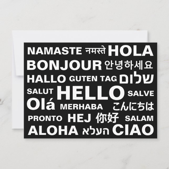 Hello in different languages black modern fun card (Front)