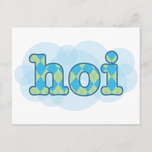 Hello in dutch hoi with argyle pattern postcard