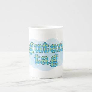 Hello in german guten tag with argyle pattern bone china mug