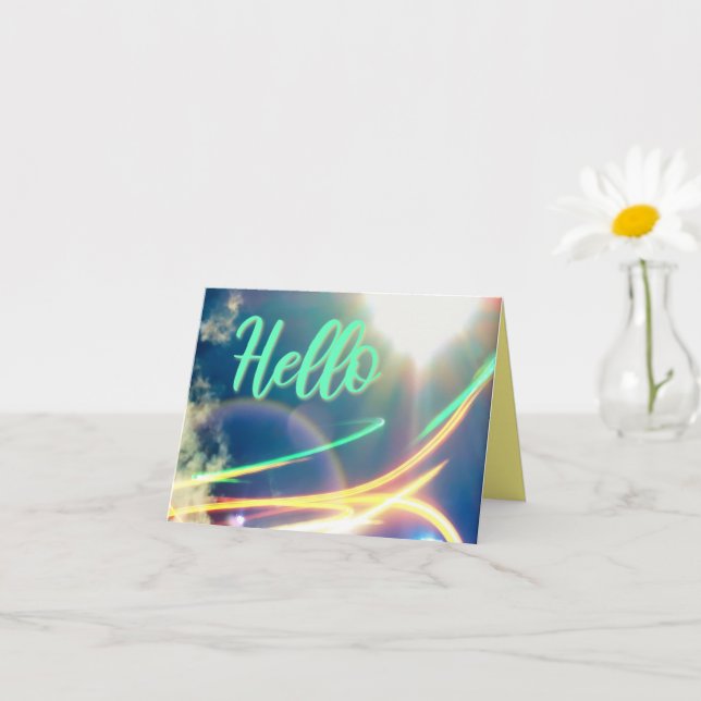 Hello in Light Trail and Sky Folded Greeting Card (Small Plant)