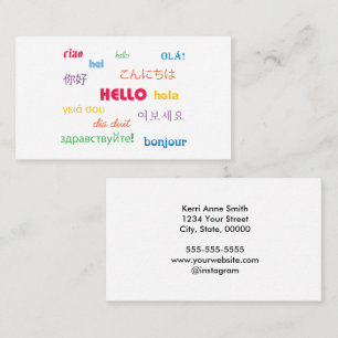 Hello in Many Languages Colourful Personalize Business Card