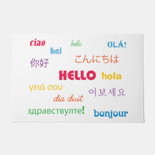 Hello in Many Languages Colourful White Doormat