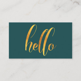 Hello Introduction Gold Brush Script Emerald Green Business Card