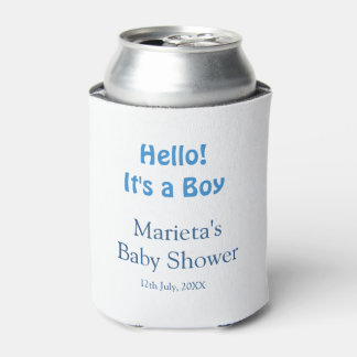 Hello ITS A BOY BABY SHOWER BLUE NAME DATE SIMPLE Can Cooler