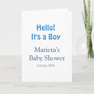Hello ITS A BOY BABY SHOWER BLUE NAME DATE SIMPLE Card