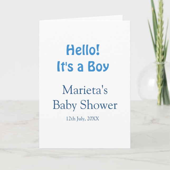 Hello ITS A BOY BABY SHOWER BLUE NAME DATE SIMPLE Card (Front)