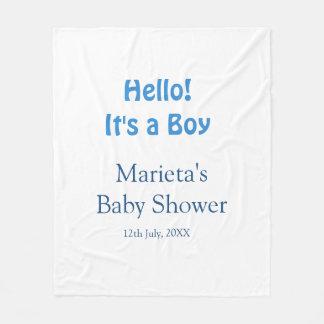 Hello ITS A BOY BABY SHOWER BLUE NAME DATE SIMPLE Fleece Blanket