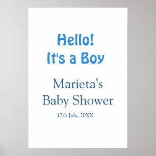 Hello ITS A BOY BABY SHOWER BLUE NAME DATE SIMPLE Poster