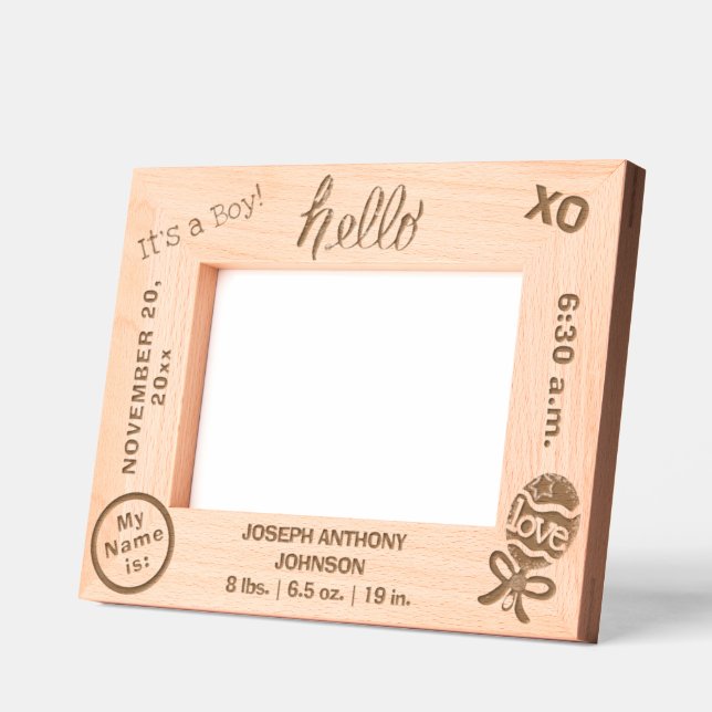 Hello It's A Boy Name 6 x 4, 7 x 5 Photo Etched Frames (Left)
