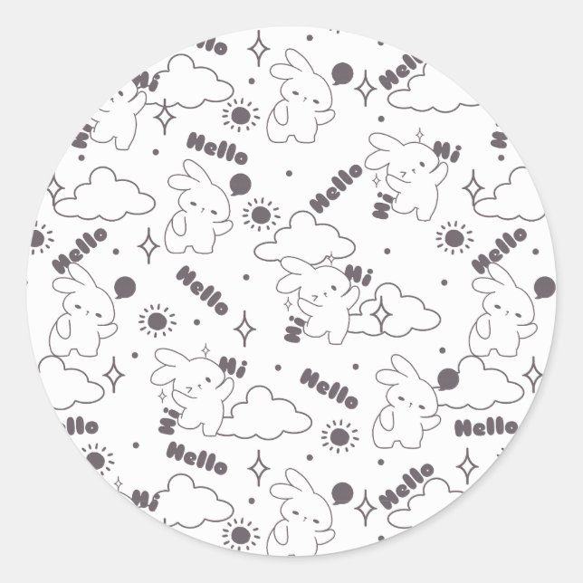 Hello, It's Bunny Time with Loppy Tokki's Duo Line Classic Round Sticker (Front)