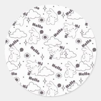Hello, It's Bunny Time with Loppy Tokki's Duo Line Classic Round Sticker