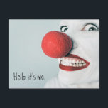 Hello, It's Me Funny Clown Face Postcard<br><div class="desc">Keep them smiling with a funny post card. Use for all occasions - birthdays,  cheer up,  congratulations,  or keeping in touch. You can edit the text with your own custom message by replacing the sample text shown in the design template. Photo Credit: Ryan McGuire</div>