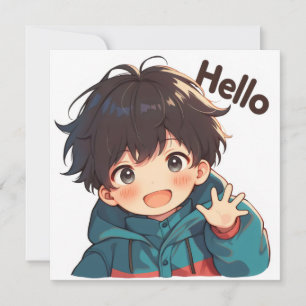 Hello Kawaii Anime Boy Holiday Card