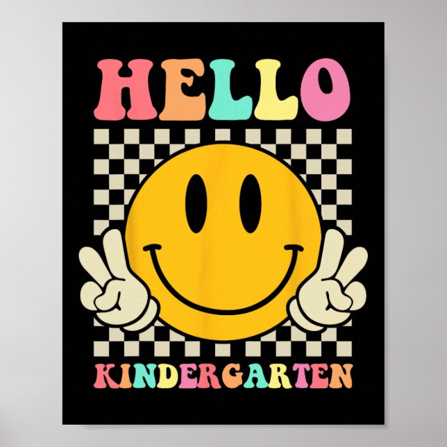 Hello Kindergarten Back To School Groovy Teacher S Poster (Front)