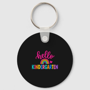 Hello kindergarten colourful rainbow heart back to keychain