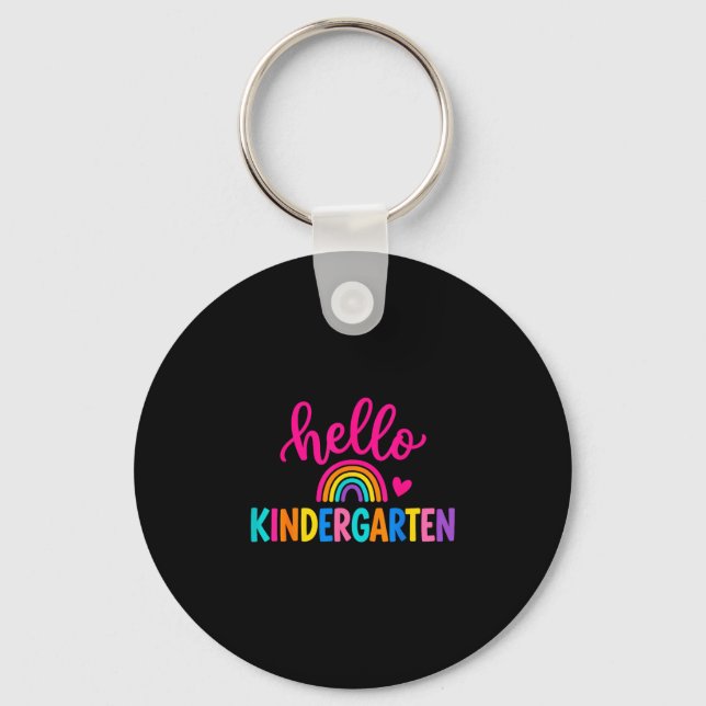 Hello kindergarten colourful rainbow heart back to keychain (Front)