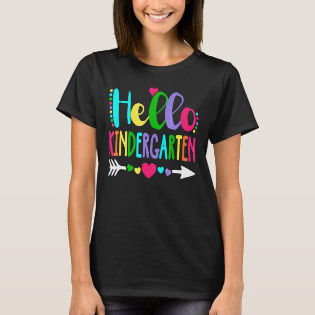 Hello Kindergarten Heart Teacher Student Back To S T-Shirt (Front)