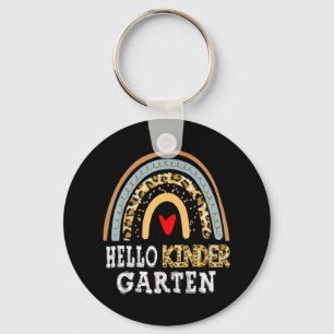 Hello Kindergarten Leopard Rainbow Back To School Keychain
