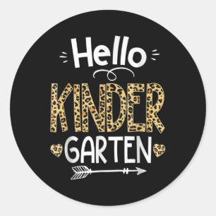 Hello Kindergarten Leopard Teacher Back To School Classic Round Sticker