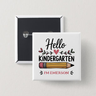 Hello Kindergarten Personalized Back To School 2 Inch Square Button