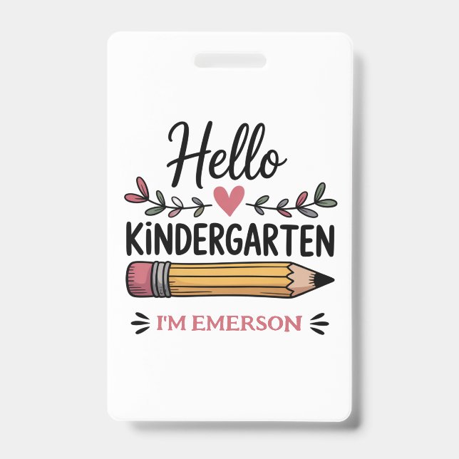 Hello Kindergarten Personalized Back To School Badge (Front)