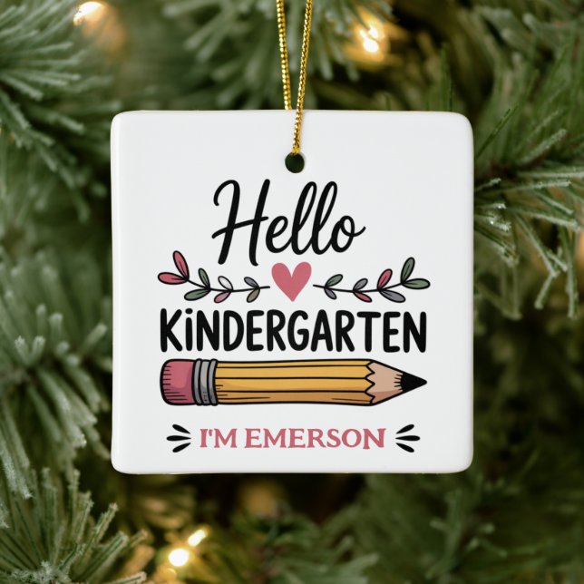 Hello Kindergarten Personalized Back To School Ceramic Ornament (Tree)