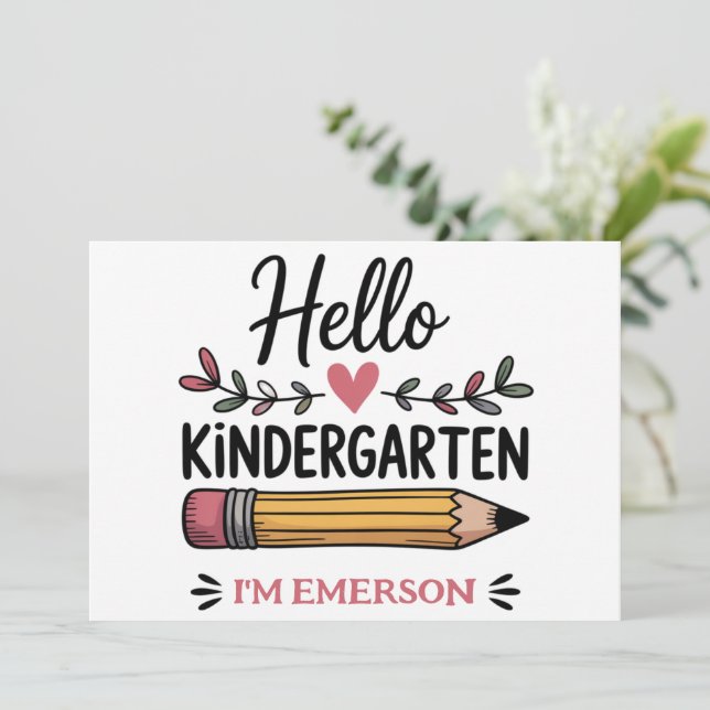 Hello Kindergarten Personalized Back To School Invitation (Standing Front)