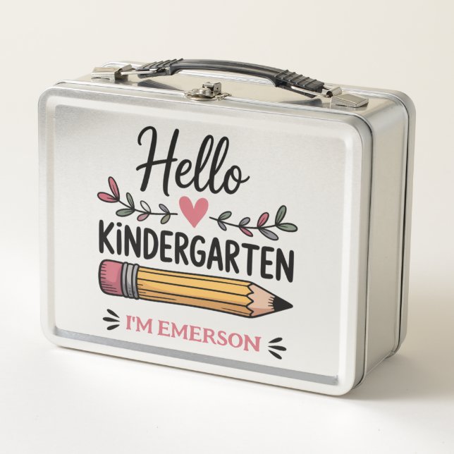 Hello Kindergarten Personalized Back To School Metal Lunch Box (Front)