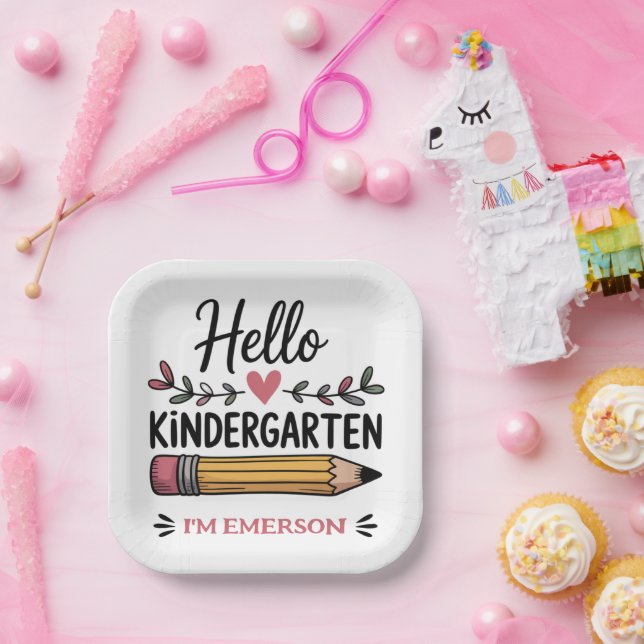 Hello Kindergarten Personalized Back To School Paper Plate (Party)