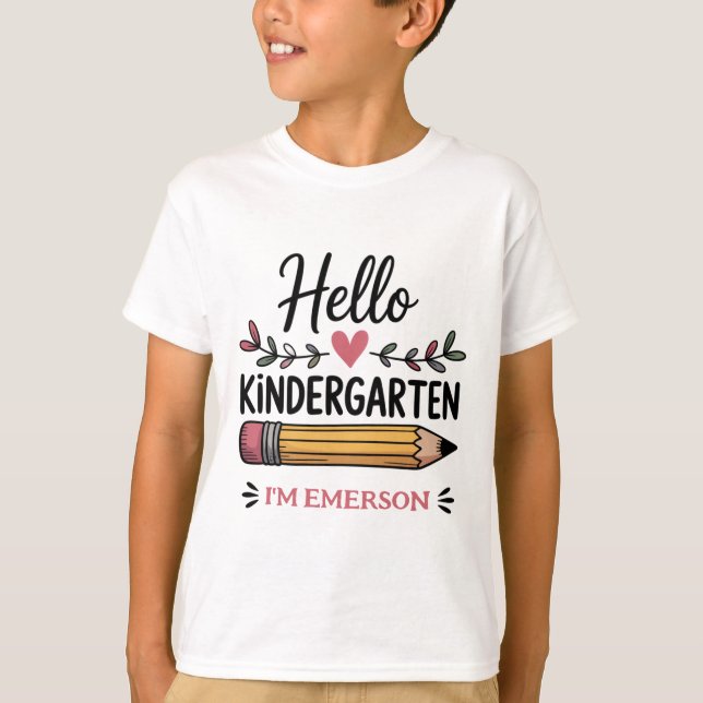 Hello Kindergarten Personalized Back To School T-Shirt (Front)
