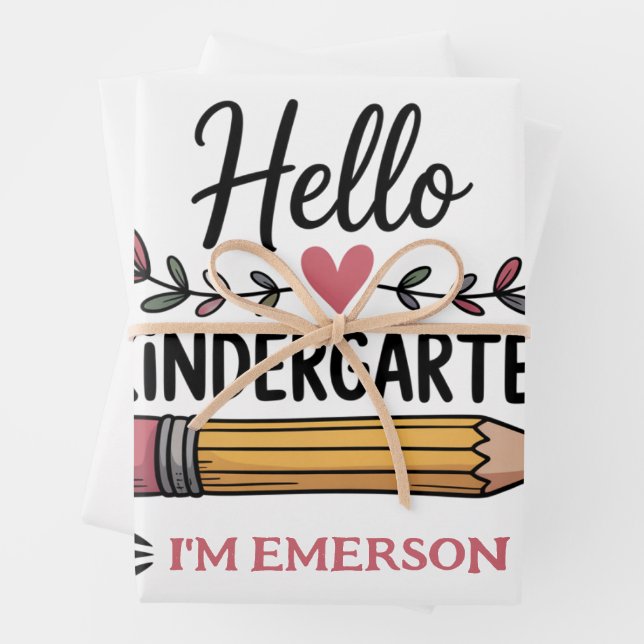 Hello Kindergarten Personalized Back To School Wrapping Paper Sheet (In situ)