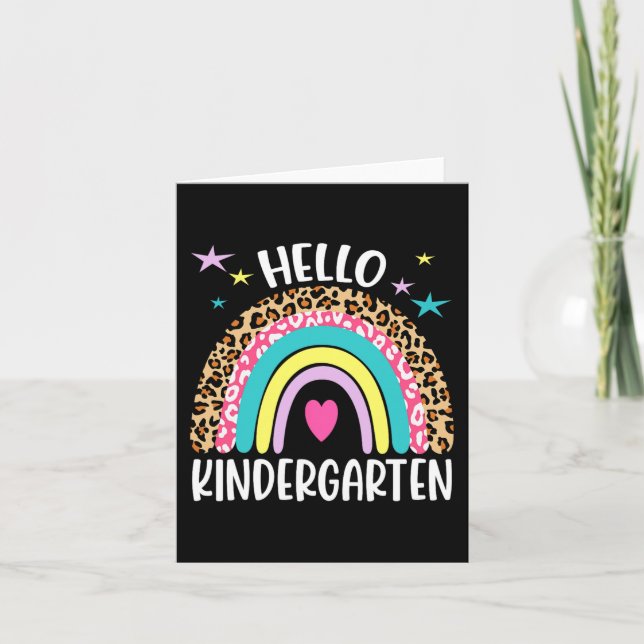 hello Kindergarten Rainbow first day back to Schoo Card (Front)