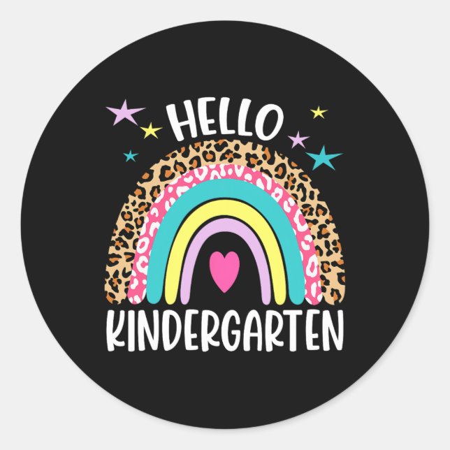 hello Kindergarten Rainbow first day back to Schoo Classic Round Sticker (Front)