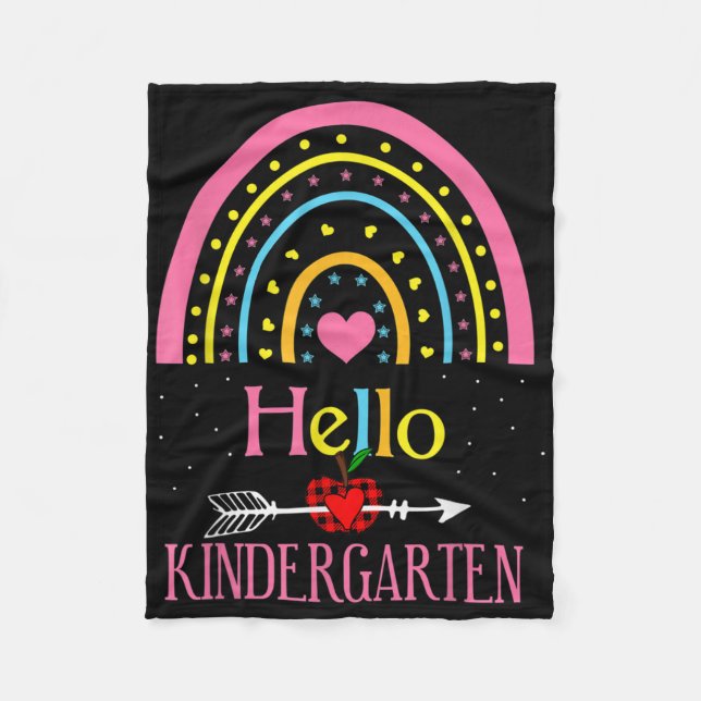 Hello Kindergarten Rainbow First Day Back To Schoo Fleece Blanket (Front)