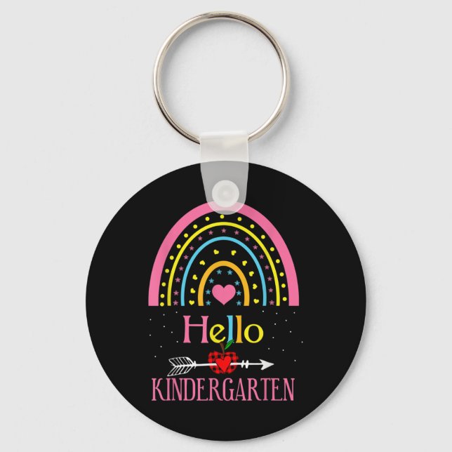 Hello Kindergarten Rainbow First Day Back To Schoo Keychain (Front)