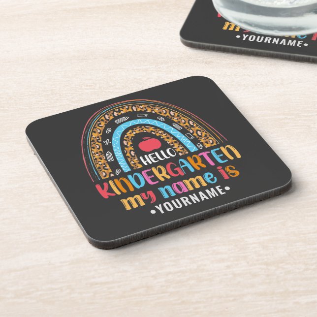 Hello Kindergarten Rainbow First Day of School Coaster (Left Side)
