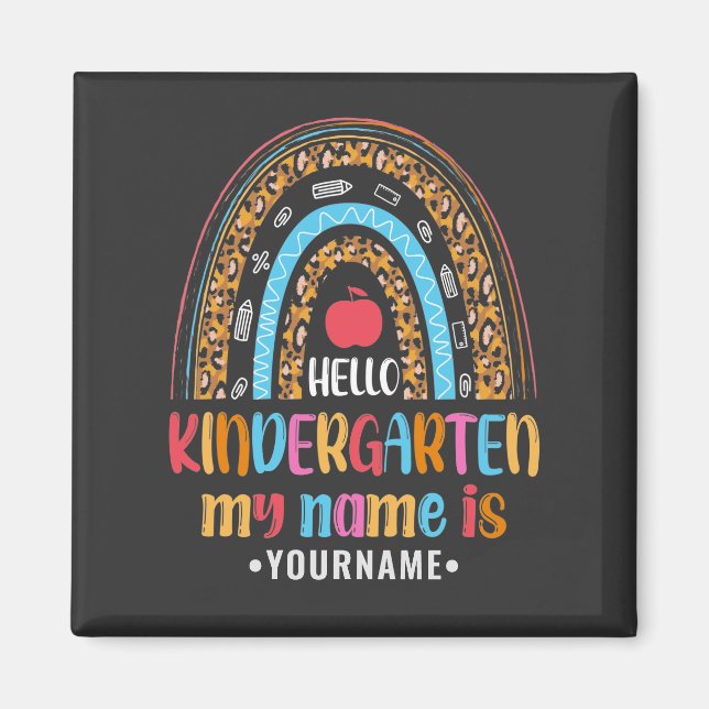 Hello Kindergarten Rainbow First Day of School Magnet (Front)