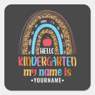 Hello Kindergarten Rainbow First Day of School Square Sticker