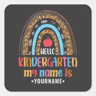 Hello Kindergarten Rainbow First Day of School Square Sticker
