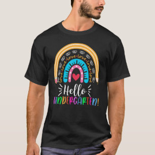 Hello Kindergarten Rainbow Pencil Apple First Day T-Shirt