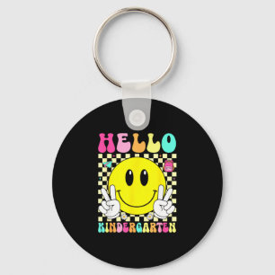 Hello kindergarten retro smile face back to school keychain