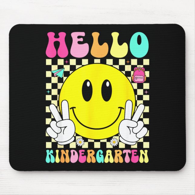 Hello kindergarten retro smile face back to school mouse pad (Front)