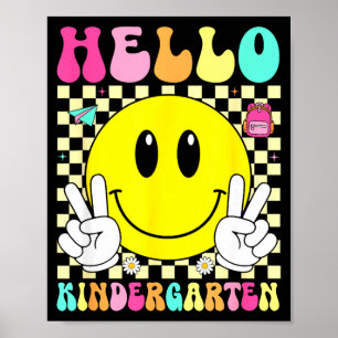 Hello kindergarten retro smile face back to school poster