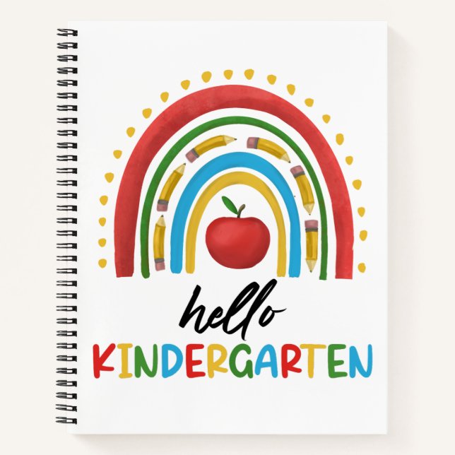 Hello Kindergarten School Rainbow Back To School Notebook (Front)